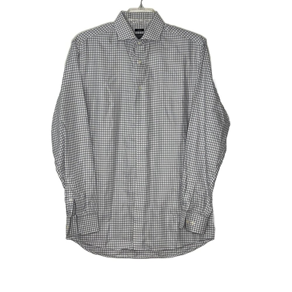 Button Down Shirt Sz 16.5” (36/37) Pronto Uomo Non-iron Tall Gray & White Checks